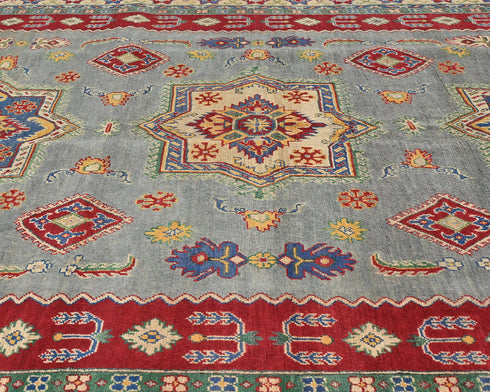 8x10 Gray Kuba Afghan Hand Knotted Wool Area Rug